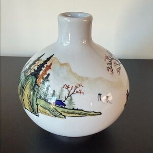 Taiwan ROC Hand-Painted White Ceramic Landscape Vase